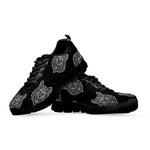 Native Tribal Wolf Pattern Print Black Sneakers