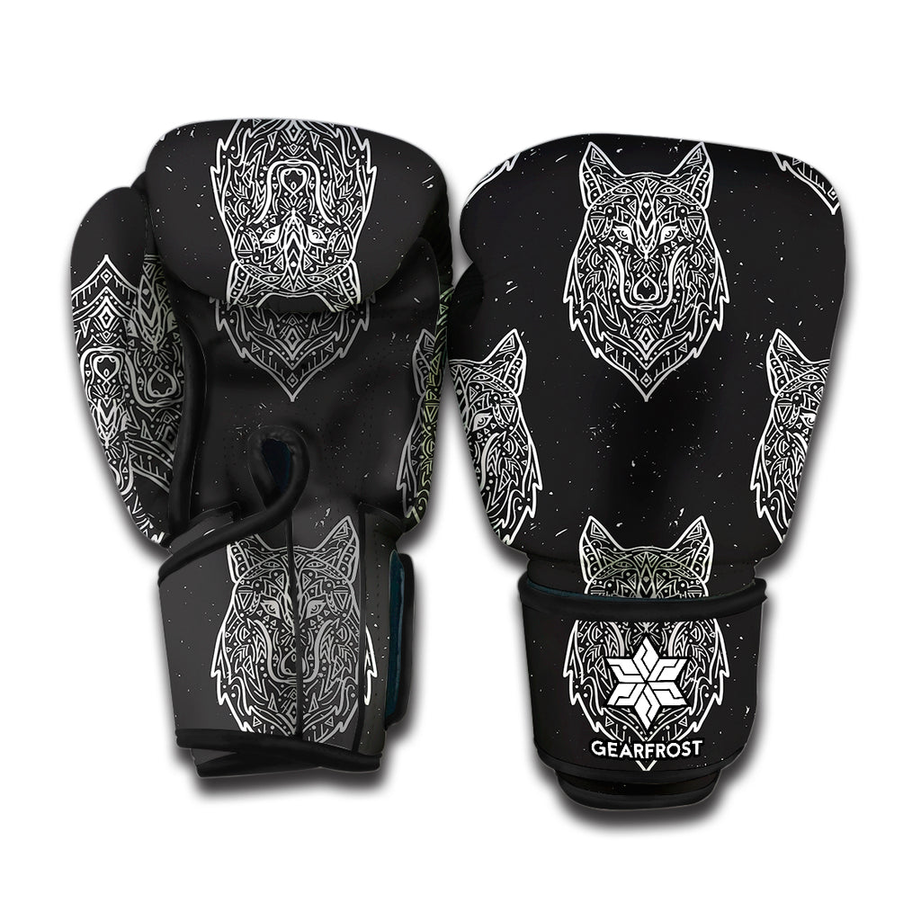 Native Tribal Wolf Pattern Print Boxing Gloves