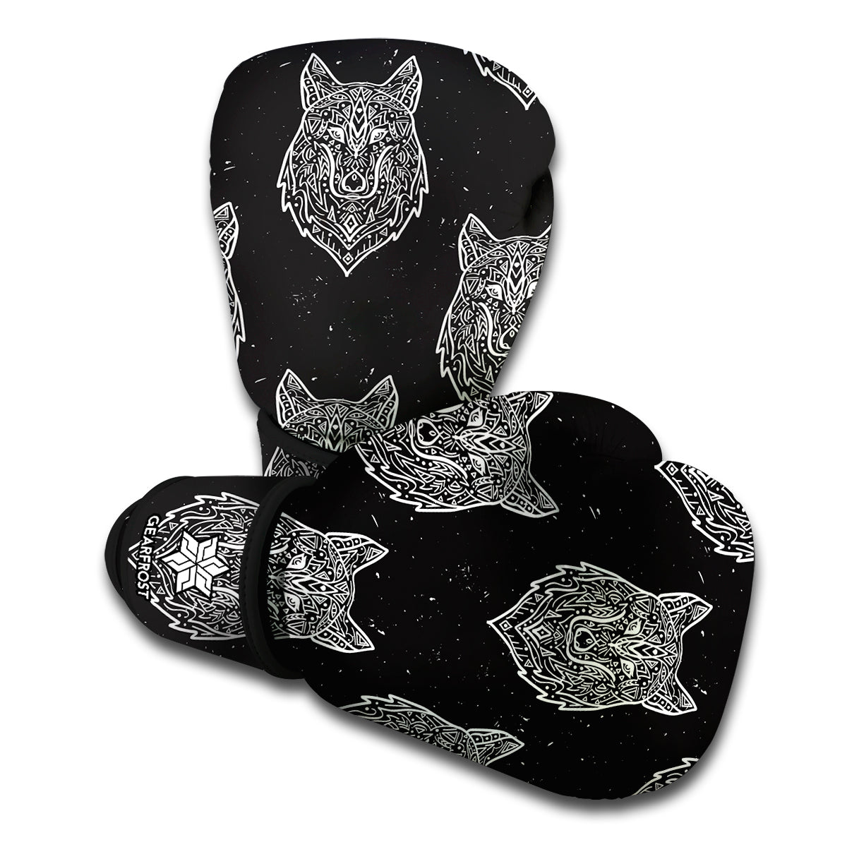 Native Tribal Wolf Pattern Print Boxing Gloves
