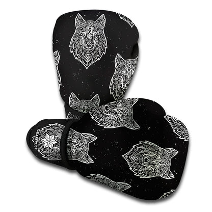 Native Tribal Wolf Pattern Print Boxing Gloves