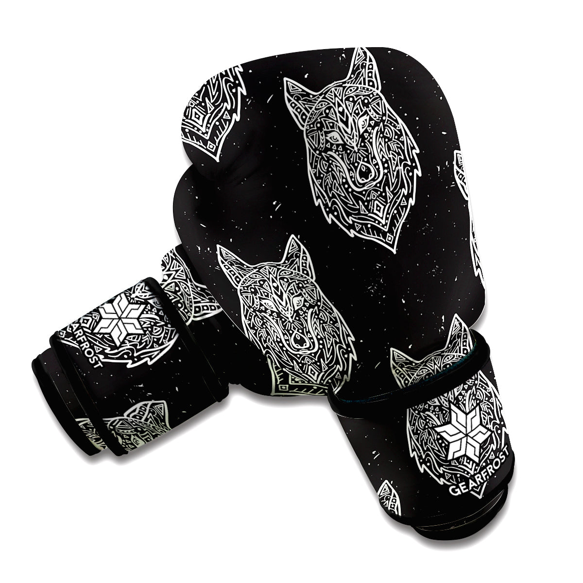 Native Tribal Wolf Pattern Print Boxing Gloves