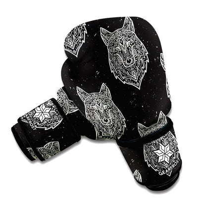 Native Tribal Wolf Pattern Print Boxing Gloves