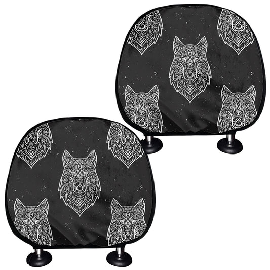 Native Tribal Wolf Pattern Print Car Headrest Covers