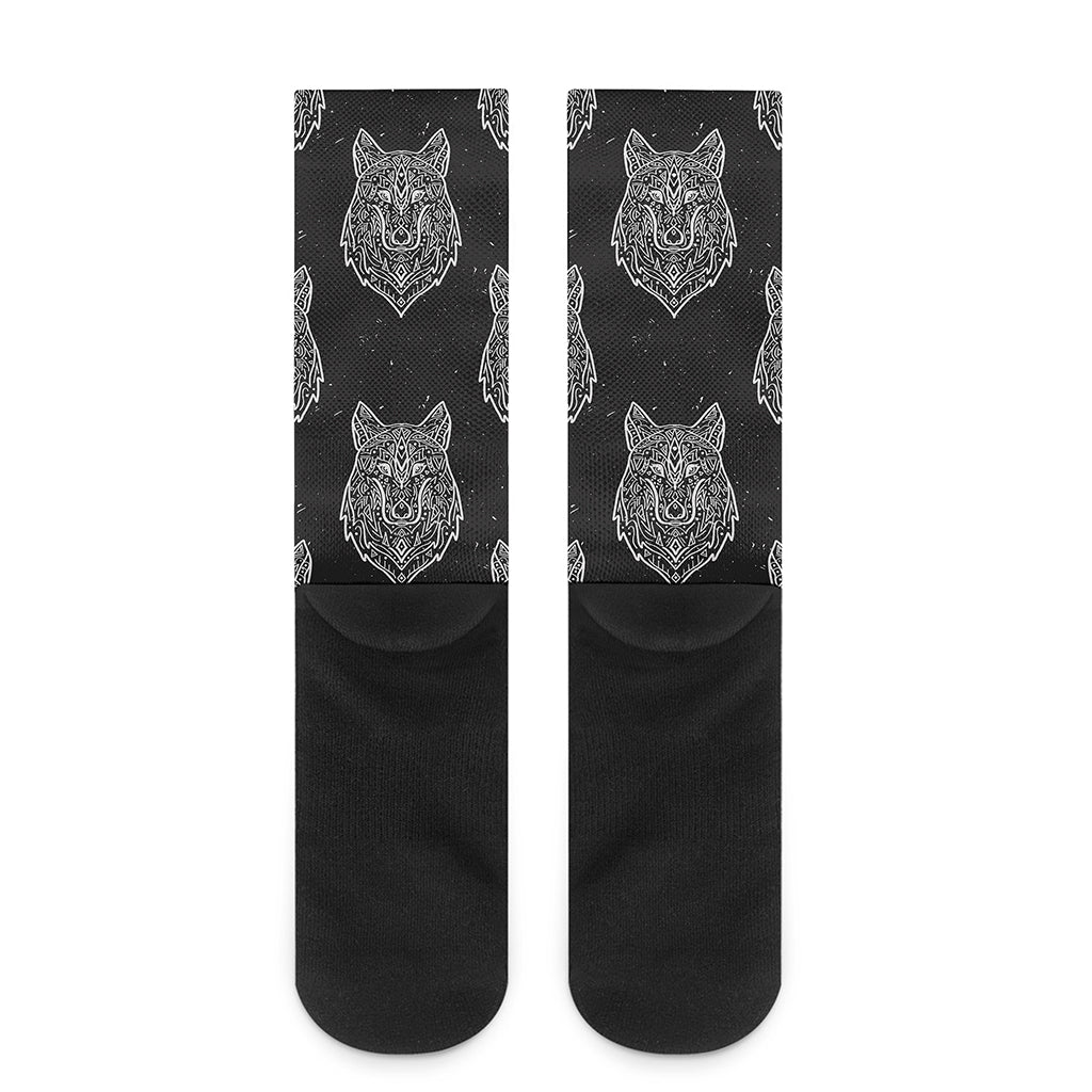 Native Tribal Wolf Pattern Print Crew Socks