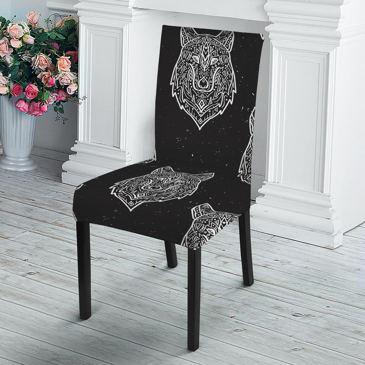 Native Tribal Wolf Pattern Print Dining Chair Slipcover