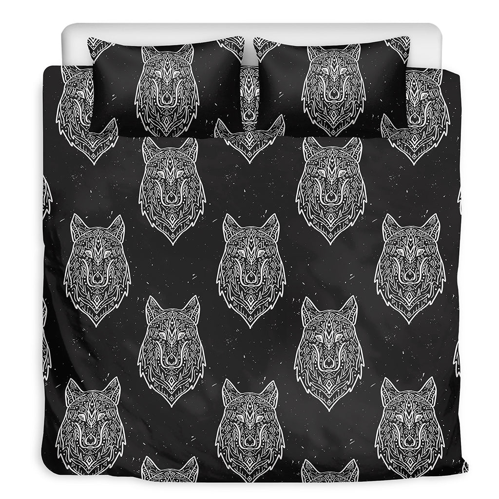 Native Tribal Wolf Pattern Print Duvet Cover Bedding Set