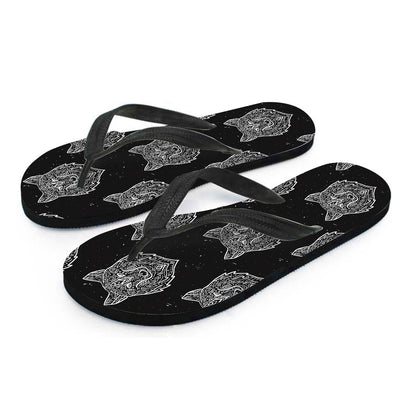 Native Tribal Wolf Pattern Print Flip Flops