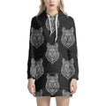 Native Tribal Wolf Pattern Print Pullover Hoodie Dress