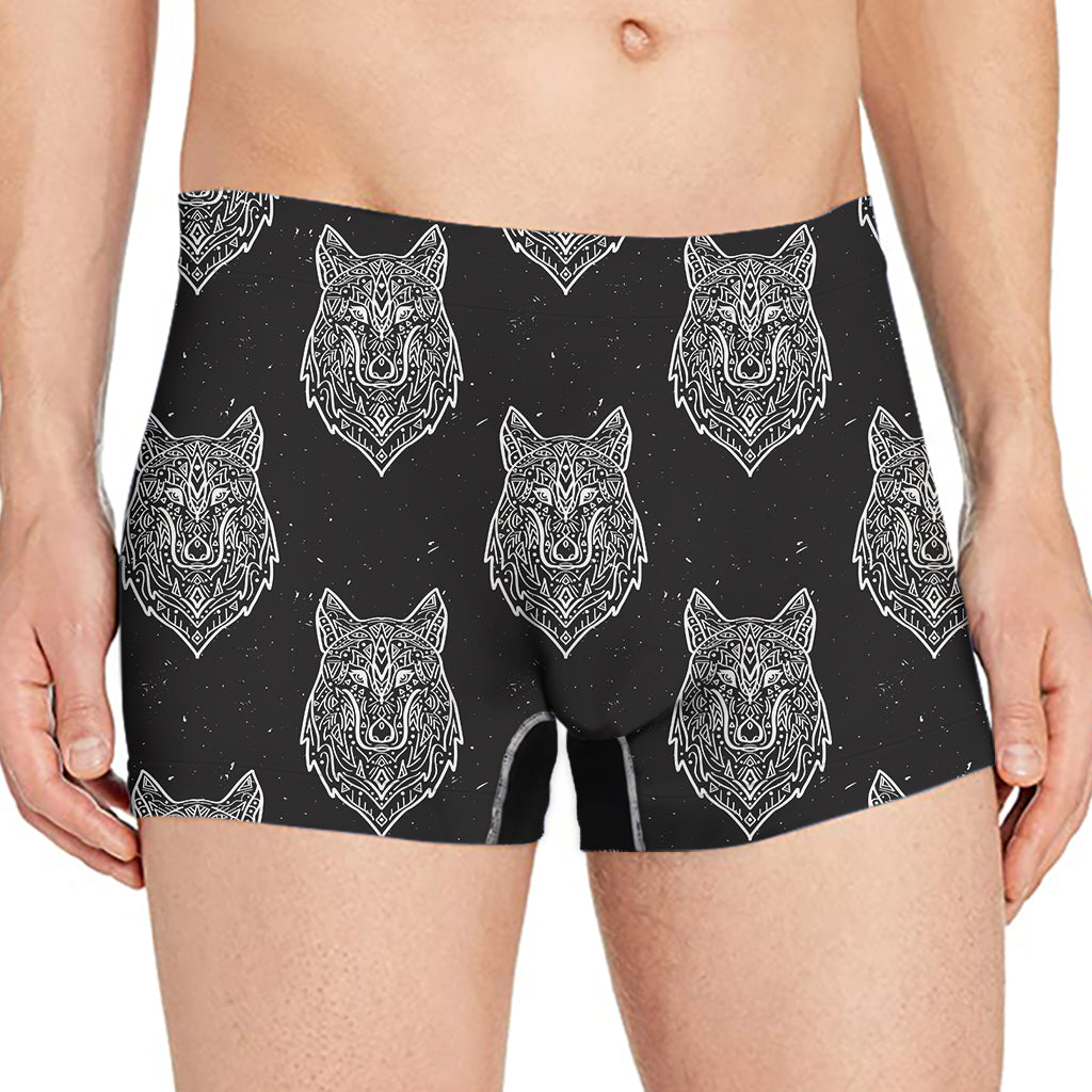 Native Tribal Wolf Pattern Print Men's Boxer Briefs