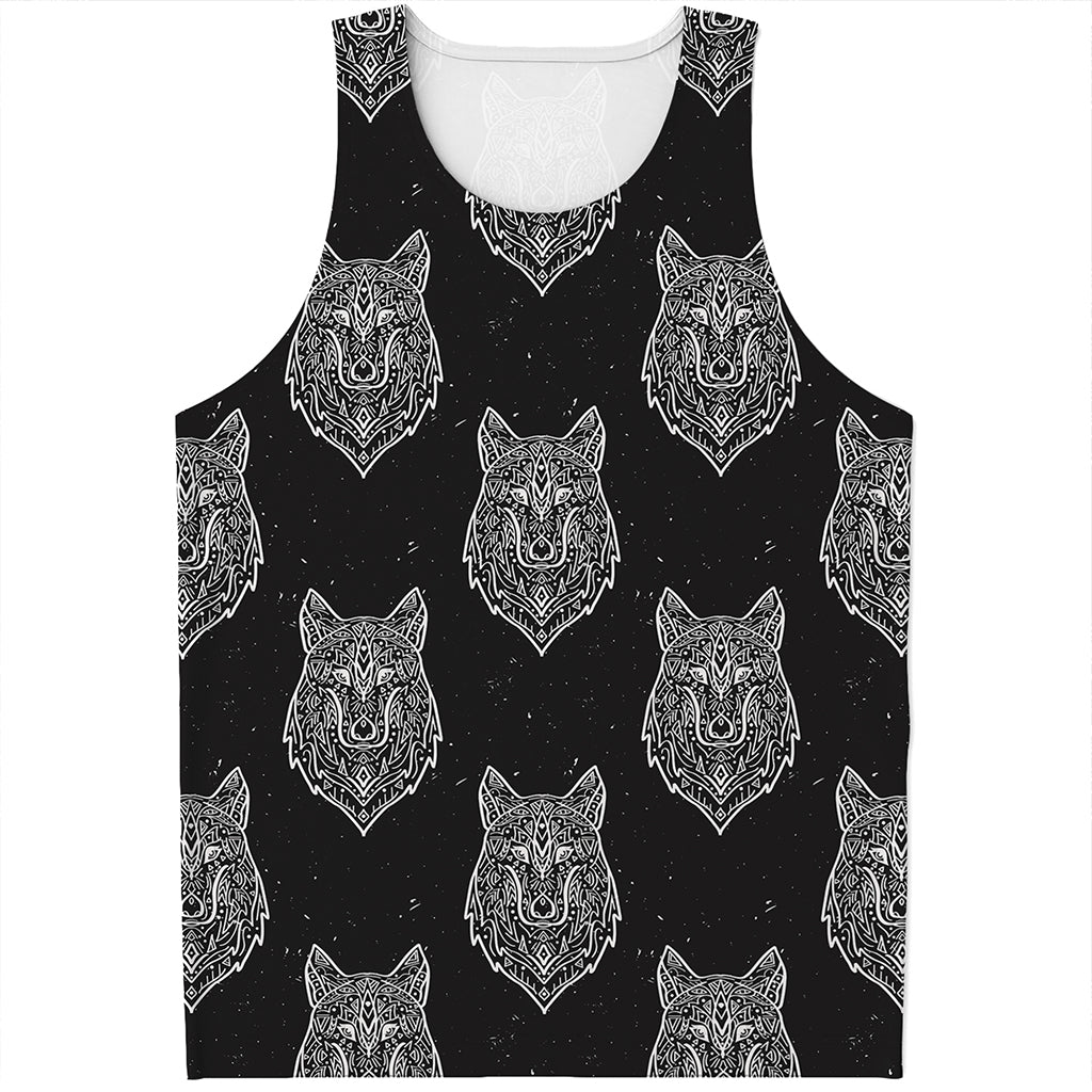 Native Tribal Wolf Pattern Print Men's Tank Top