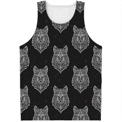 Native Tribal Wolf Pattern Print Men's Tank Top