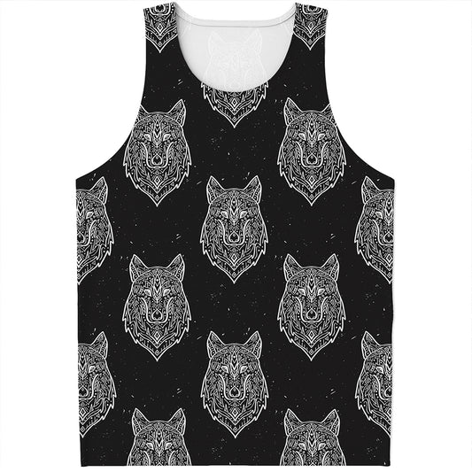 Native Tribal Wolf Pattern Print Men's Tank Top