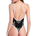 Native Tribal Wolf Pattern Print One Piece High Cut Swimsuit