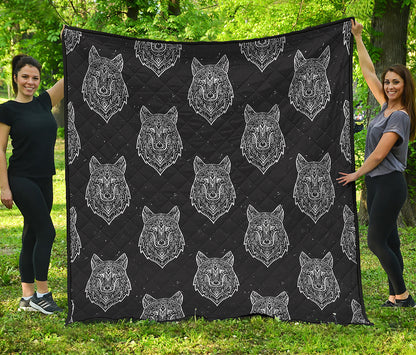 Native Tribal Wolf Pattern Print Quilt