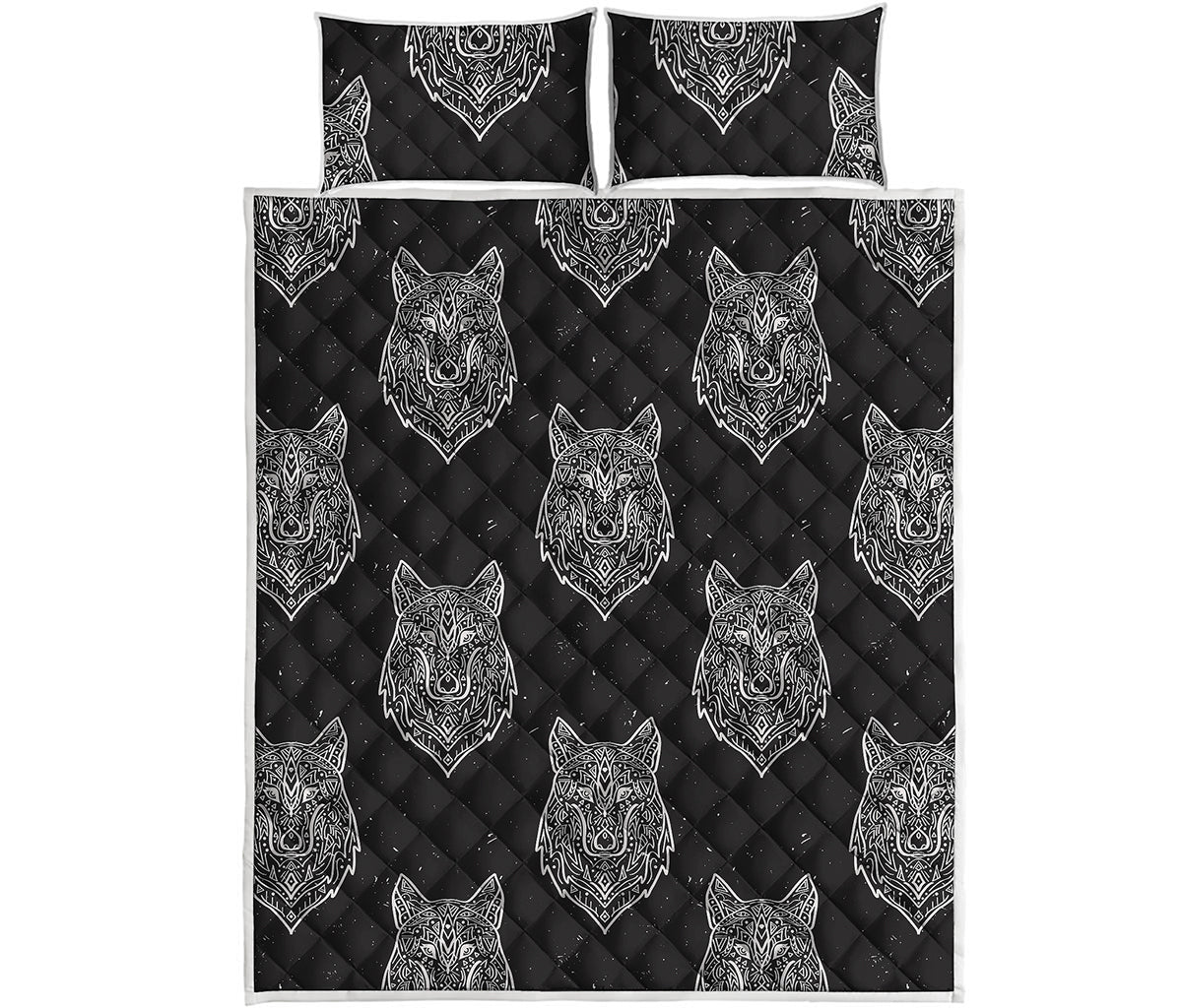 Native Tribal Wolf Pattern Print Quilt Bed Set
