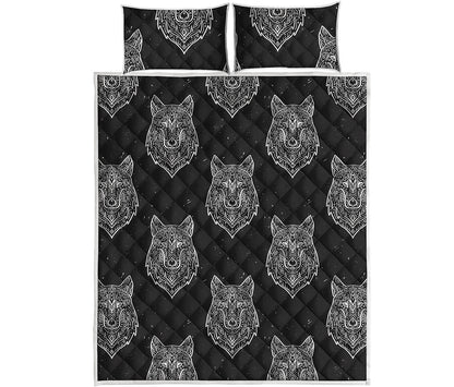 Native Tribal Wolf Pattern Print Quilt Bed Set