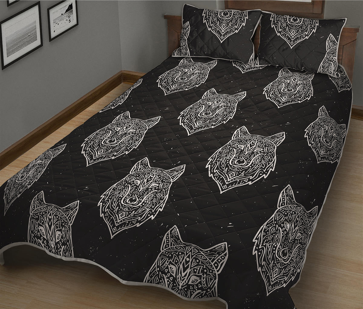 Native Tribal Wolf Pattern Print Quilt Bed Set