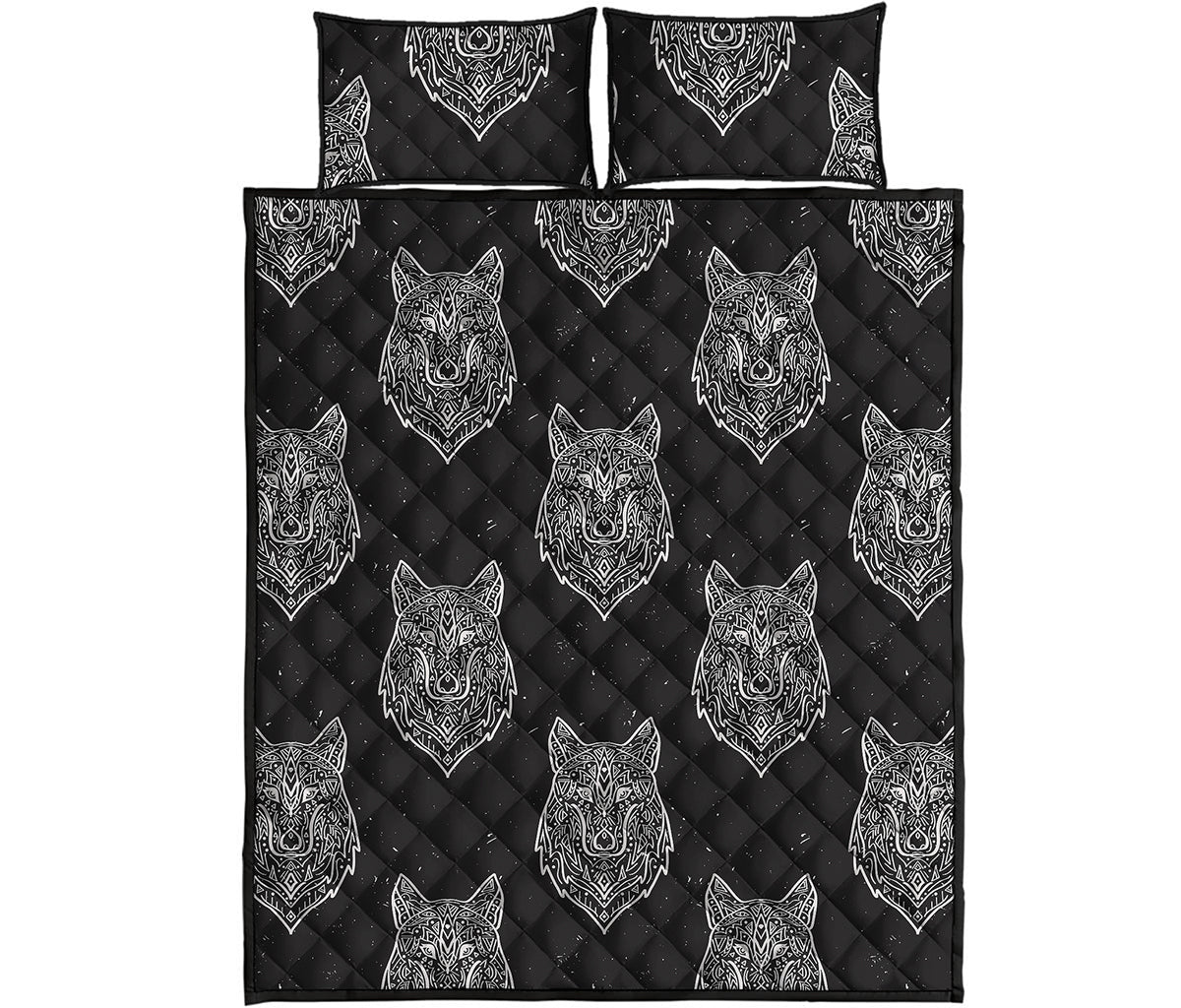 Native Tribal Wolf Pattern Print Quilt Bed Set