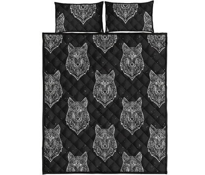Native Tribal Wolf Pattern Print Quilt Bed Set