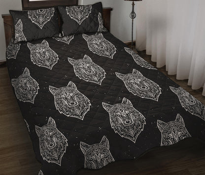 Native Tribal Wolf Pattern Print Quilt Bed Set