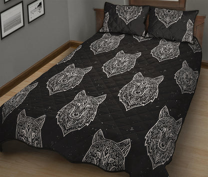 Native Tribal Wolf Pattern Print Quilt Bed Set