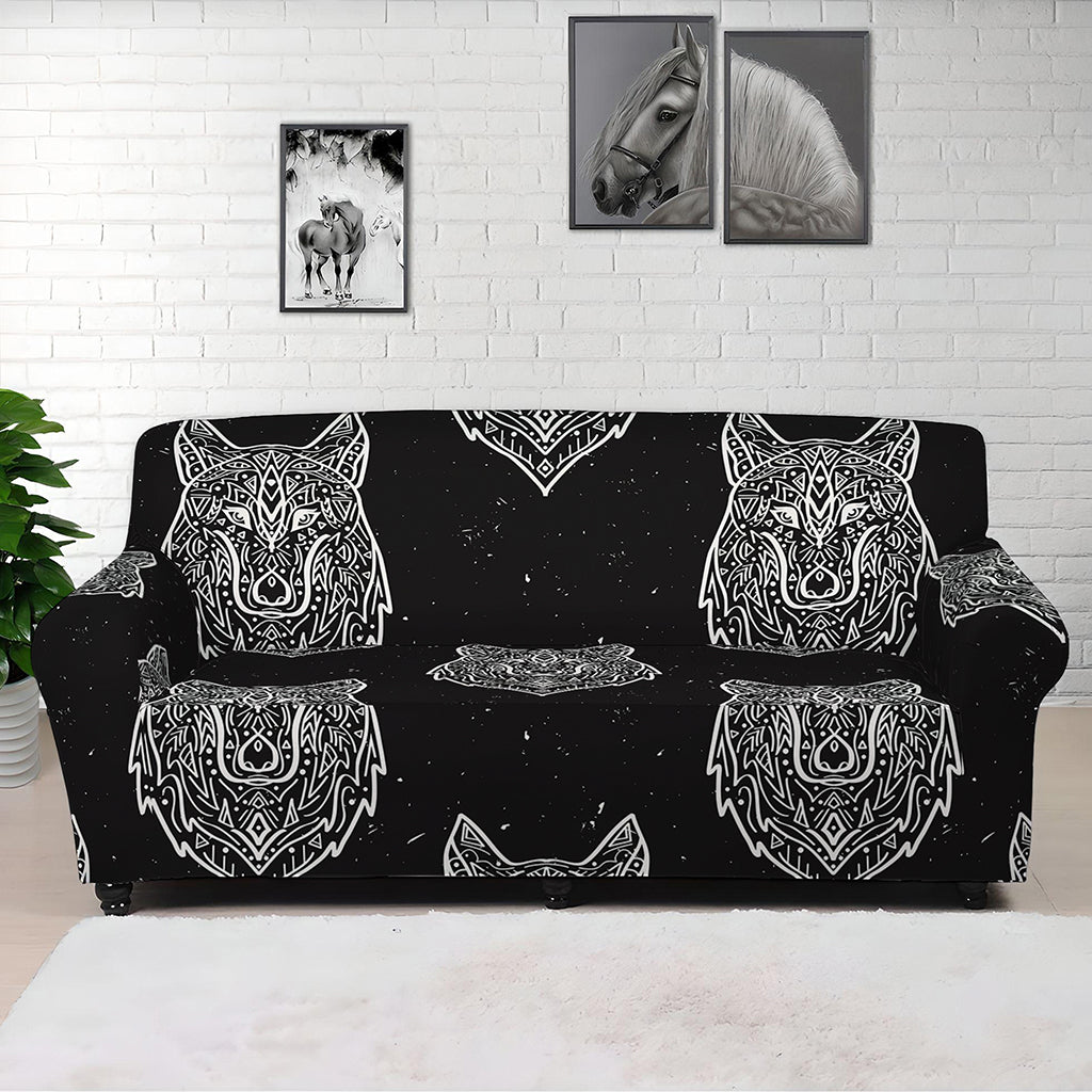 Native Tribal Wolf Pattern Print Sofa Cover
