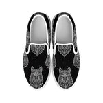 Native Tribal Wolf Pattern Print White Slip On Shoes