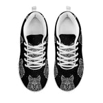 Native Tribal Wolf Pattern Print White Sneakers