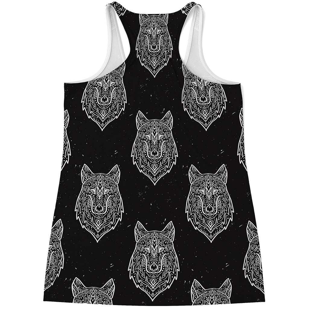 Native Tribal Wolf Pattern Print Women's Racerback Tank Top
