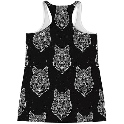 Native Tribal Wolf Pattern Print Women's Racerback Tank Top