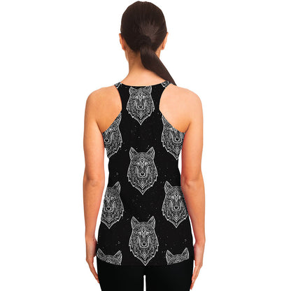 Native Tribal Wolf Pattern Print Women's Racerback Tank Top