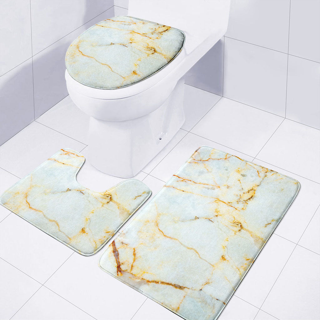 Natural Gold Marble Print 3 Piece Bath Mat Set