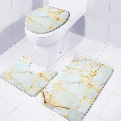 Natural Gold Marble Print 3 Piece Bath Mat Set