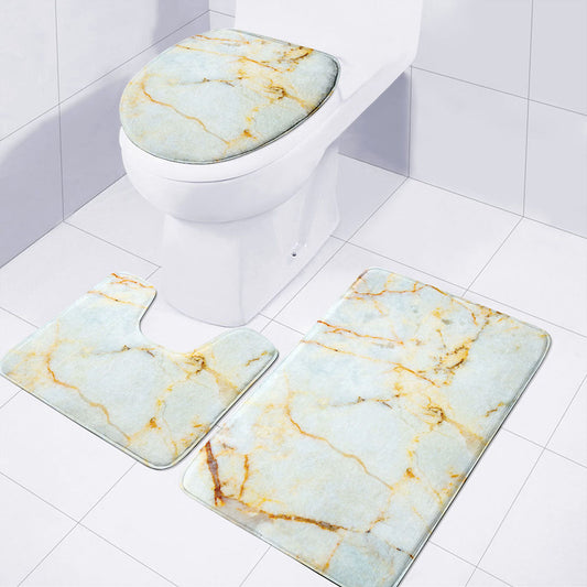 Natural Gold Marble Print 3 Piece Bath Mat Set