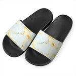 Natural Gold Marble Print Black Slide Sandals