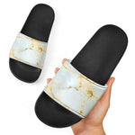 Natural Gold Marble Print Black Slide Sandals