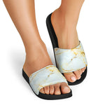 Natural Gold Marble Print Black Slide Sandals