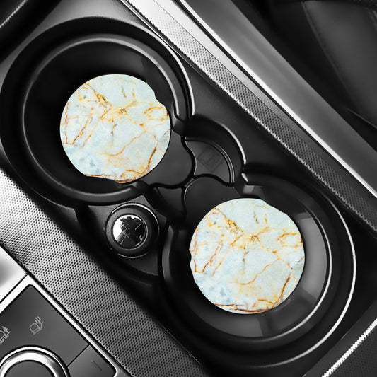 Natural Gold Marble Print Car Coasters