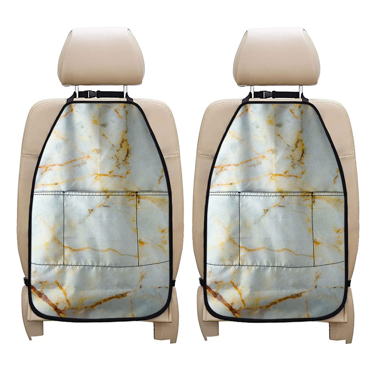 Natural Gold Marble Print Car Seat Organizers