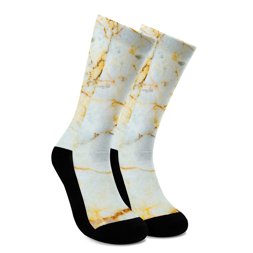 Natural Gold Marble Print Crew Socks