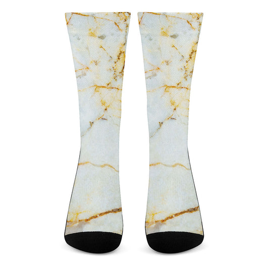 Natural Gold Marble Print Crew Socks