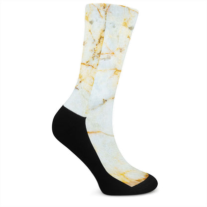 Natural Gold Marble Print Crew Socks