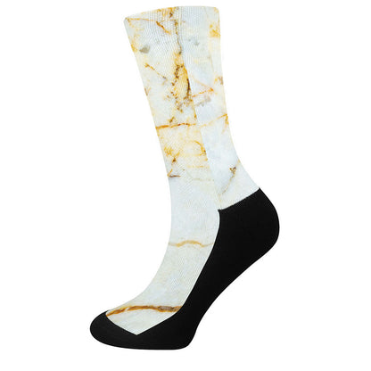 Natural Gold Marble Print Crew Socks