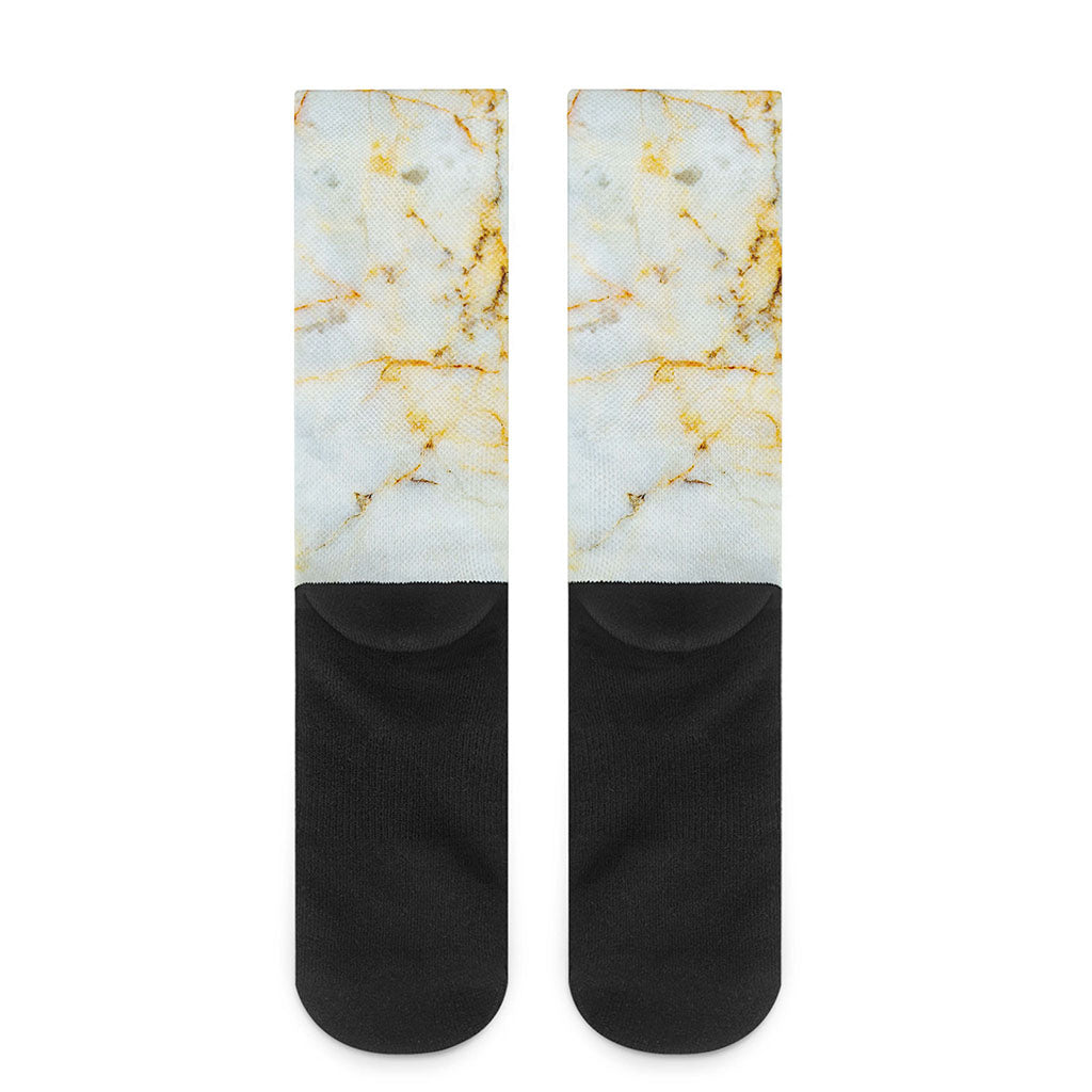 Natural Gold Marble Print Crew Socks