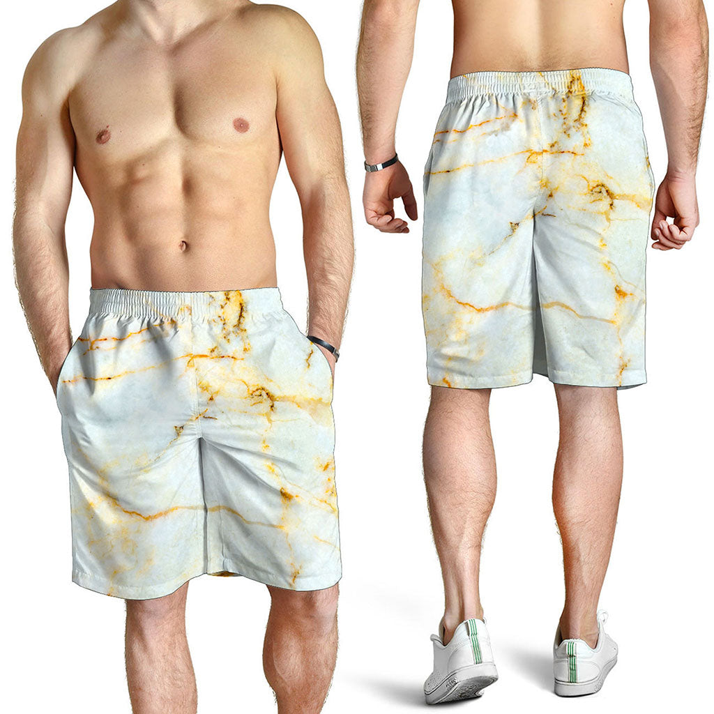 Natural Gold Marble Print Men's Shorts