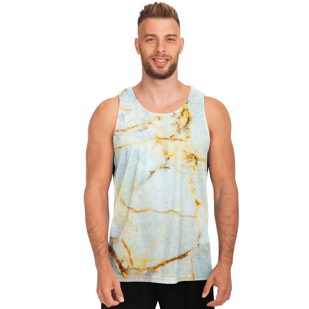 Natural Gold Marble Print Men's Tank Top