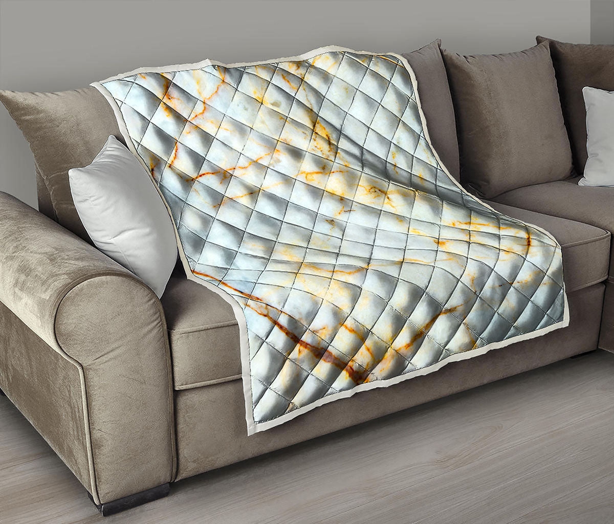 Natural Gold Marble Print Quilt