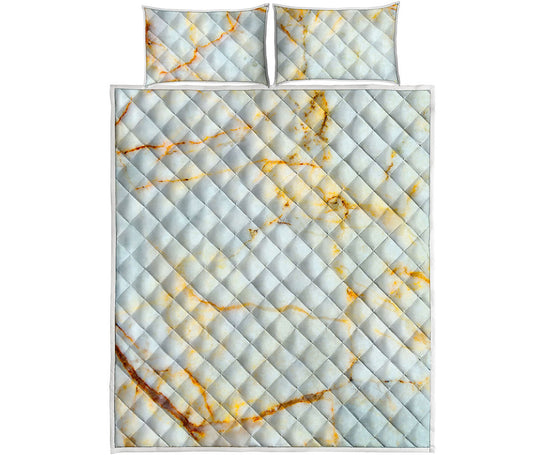 Natural Gold Marble Print Quilt Bed Set