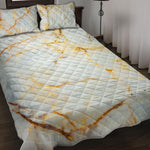 Natural Gold Marble Print Quilt Bed Set