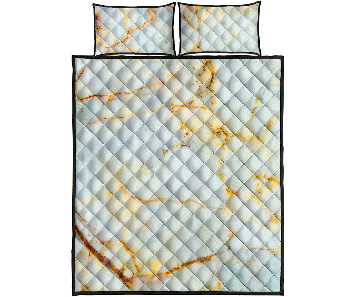 Natural Gold Marble Print Quilt Bed Set